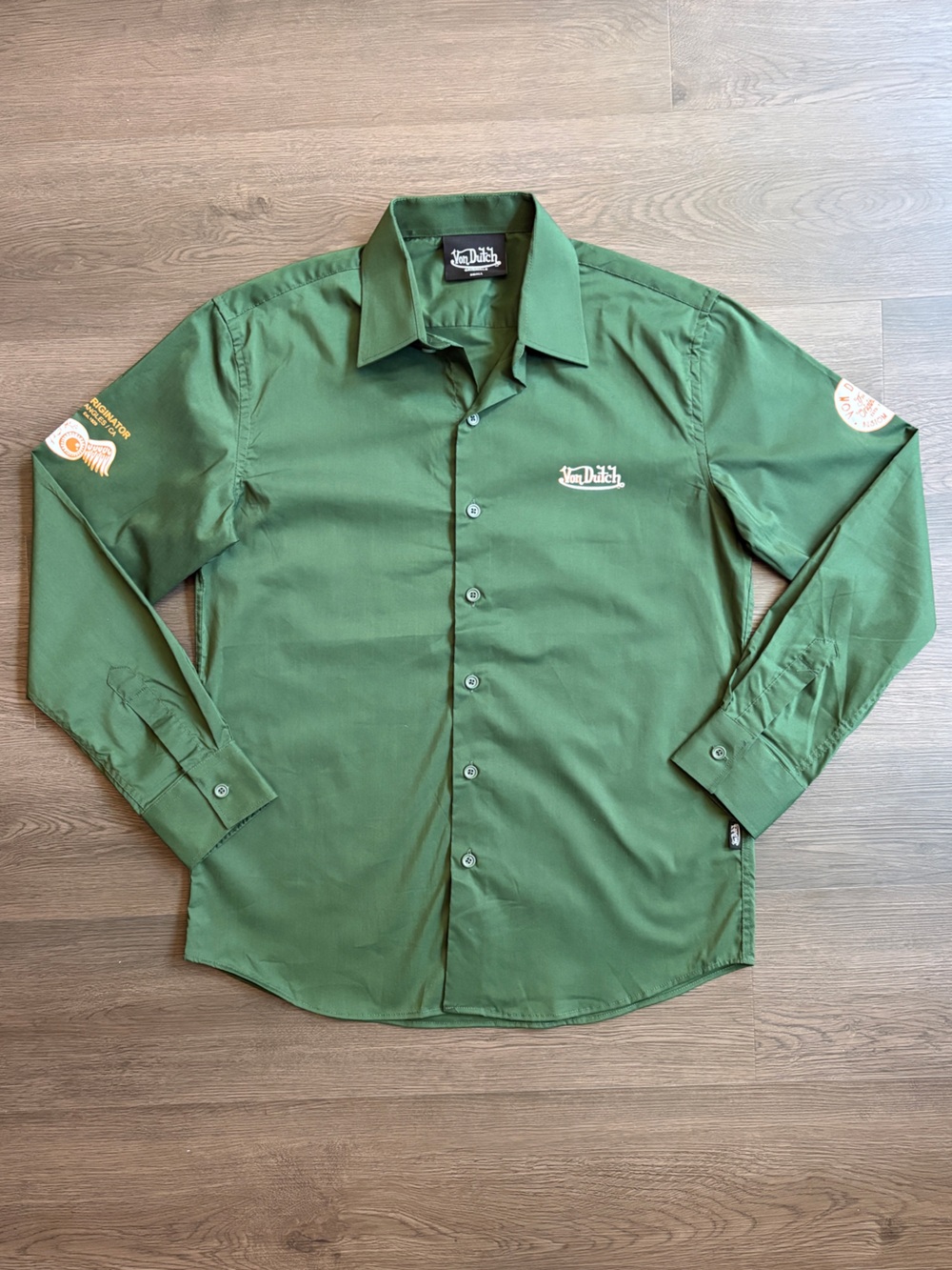 Von Dutch forest green Long-Sleeve Button-Down Shirt with Logo